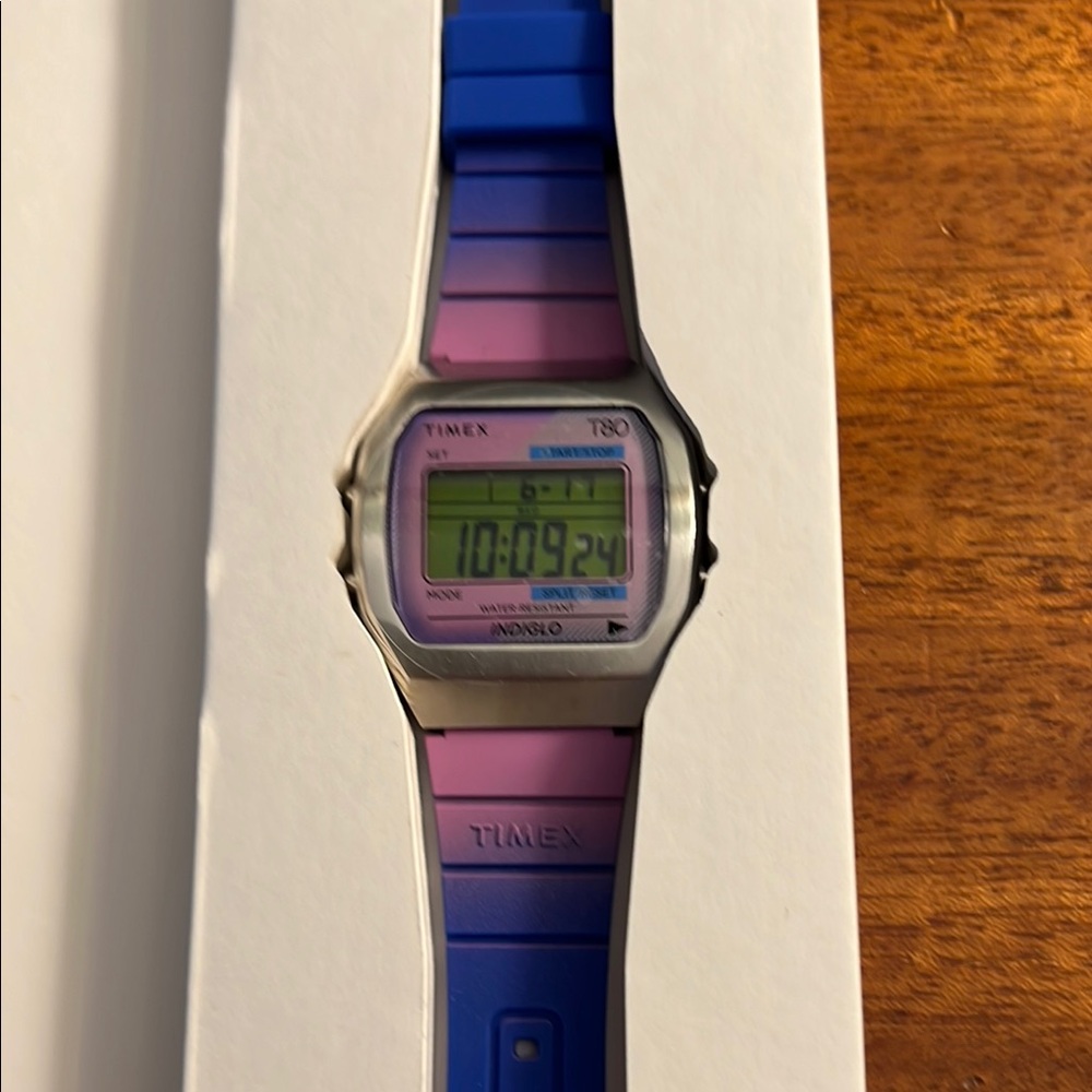 Timex T80 expansion band Digital Watch with Blue and Pink Band